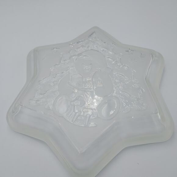 VTG Mikasa Clear/Frosted Glass Xmas Star Teddy‎ Bear Sweet Dish 9” Holiday Dish - Picture 2 of 3